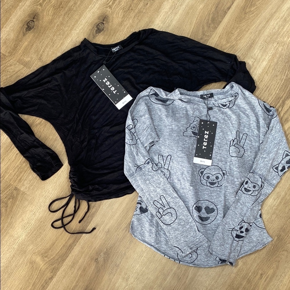 2 Terez girls Black and Gray Long Sleeve Tops size medium